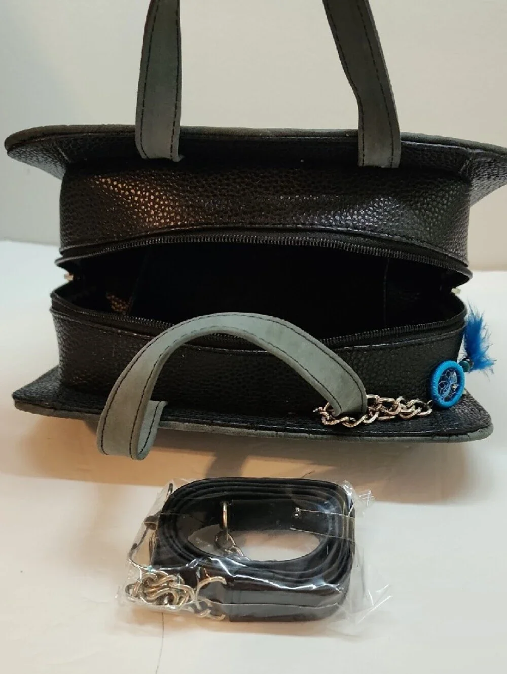 Embossed Floral Grey Leather Satchel
